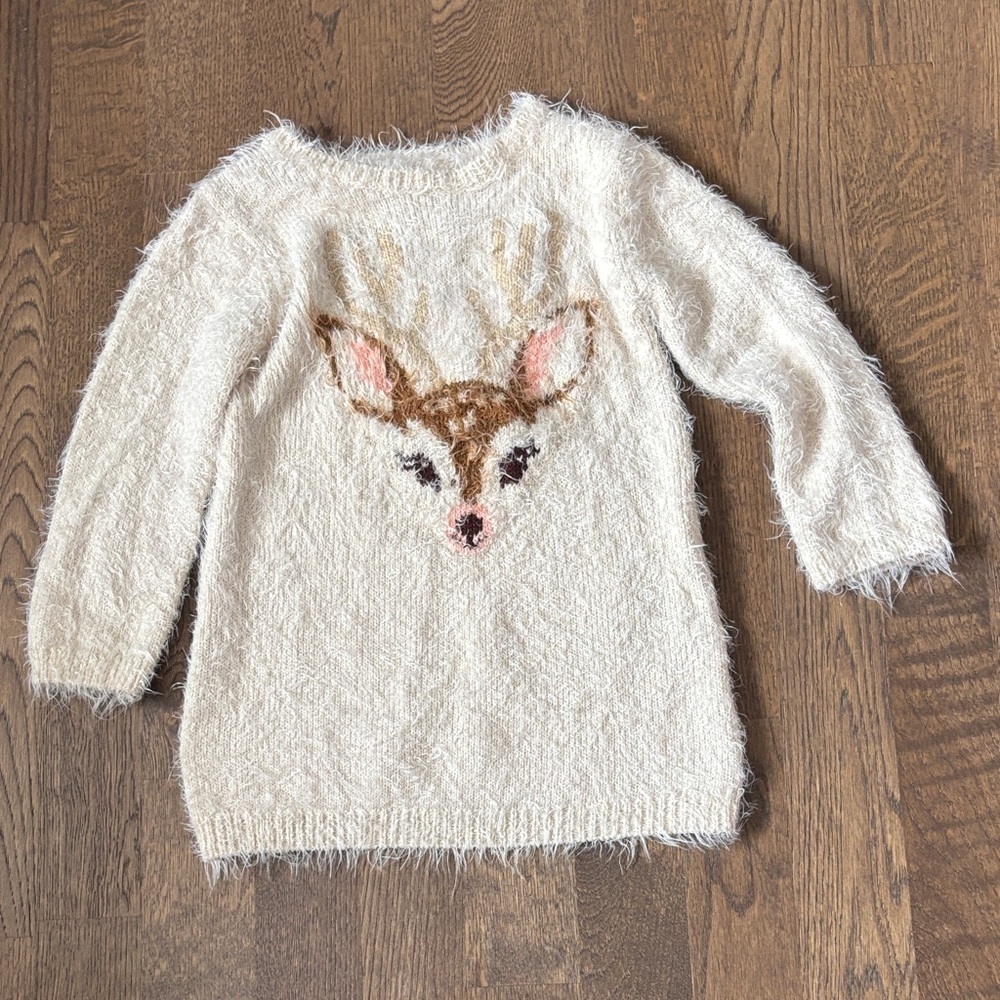 Hatley Cream Fuzzy Deer Sweater Dress